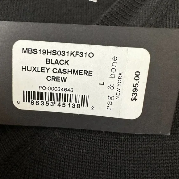 NWT Rag & Bone Men's Huxley Cashmere V-neck Sweater Black